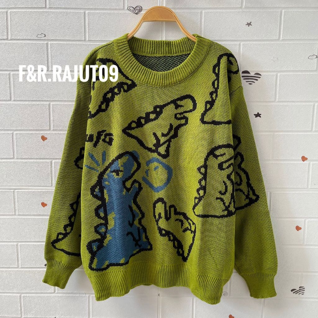 Dino Sweater Rajut Oversize Korea Update Warna Terbaru