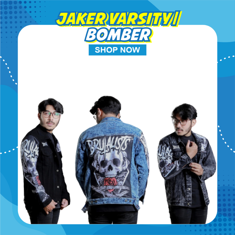 (COD) Jaket Jeans Pria Wanita Denim Jacket Printing Motif Tengkorak Mawar