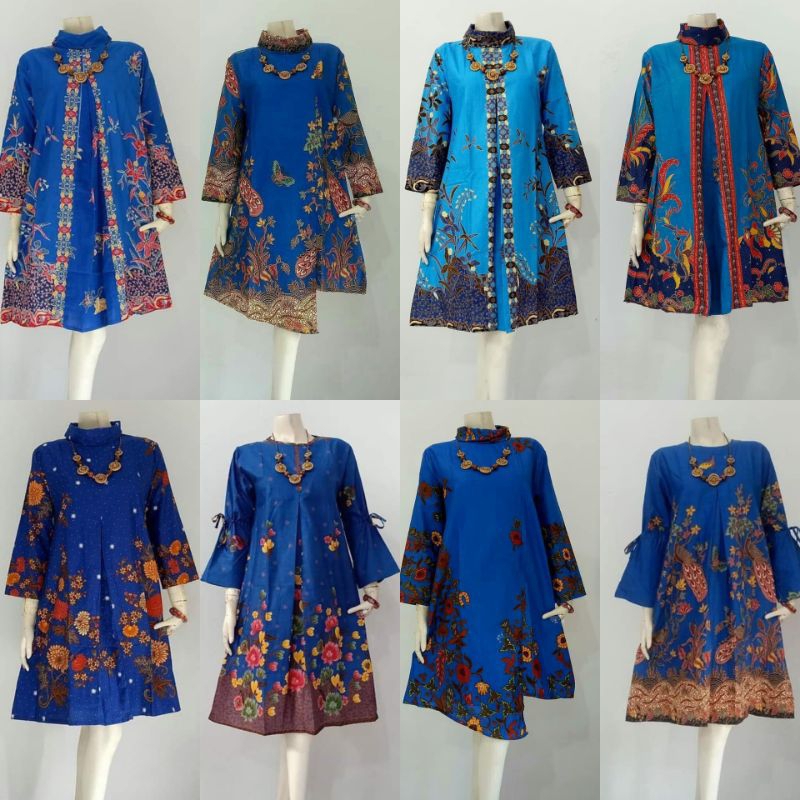 TUNIK BATIK UNGGUL JAYA WARNA BIRU ELECTRIC NAVY ALLSIZE LD 105 & JUMBO LD 120 CM