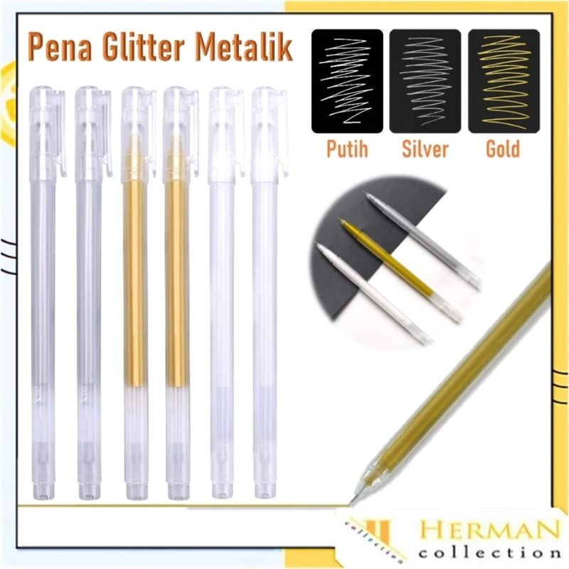 

Pena Glitter Metalik 0.9mm Pulpen Warna Warni Gold Colour Gel Pen Tinta Scrapbook Silver White Gel