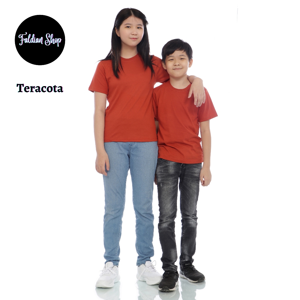 Kaos Polos Anak Oneck Lengan Pendek Bahan Katun Combed 30s Warna Teracota