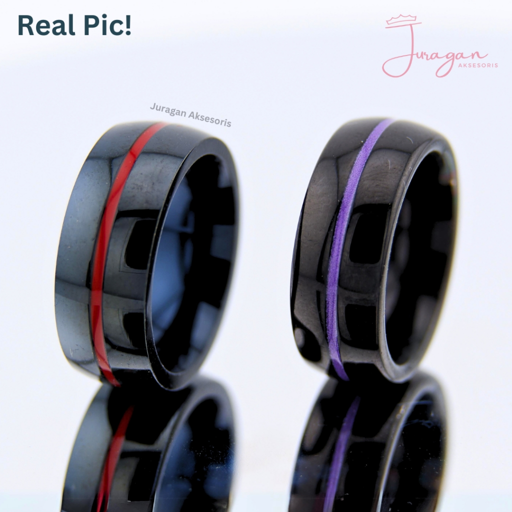 [AZZCLO] Cincin Titanium Pria Unik Purple Red Line L7 L8