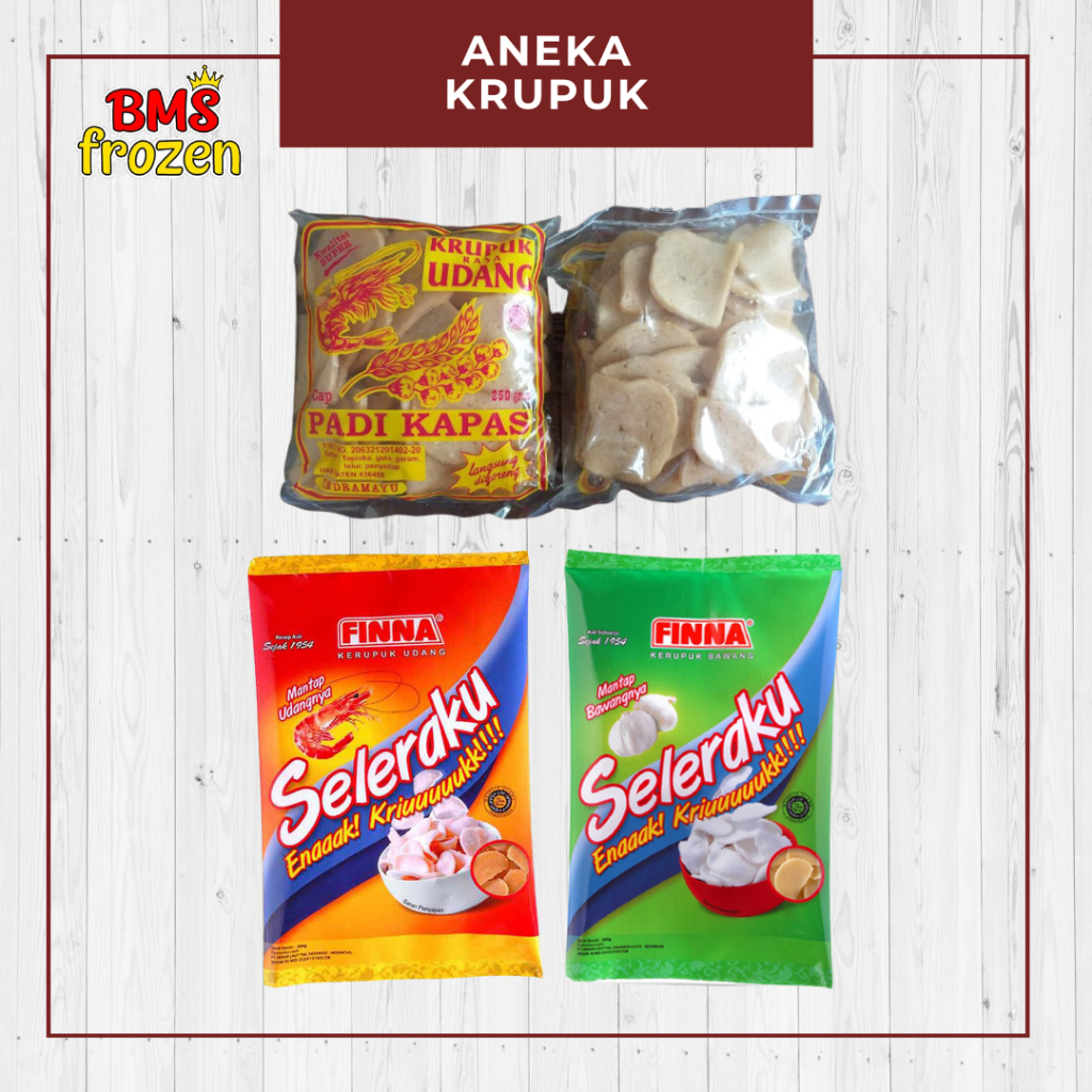 

BMS Frozen Mart | Aneka Kerupuk Mentah | Krupuk Bawang - Krupuk Udang