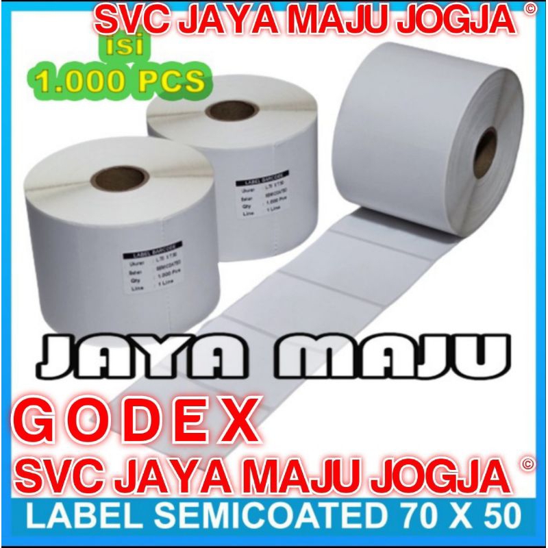 

[ GODEX ] 70 X 50 SEMICOATED - 1 LINE - FACE IN - ISI 1.000 PCS || CORE 1" || LABEL BARCODE PAKAI RIBBON - KERTAS LABEL STICKER ANTI AIR TAHAN AIR - APOTIK FARMASI RESEP OBAT E-TICKET || 70X50 - GODEX - G 500 G500 - ISI 1000 PCS - PROMO