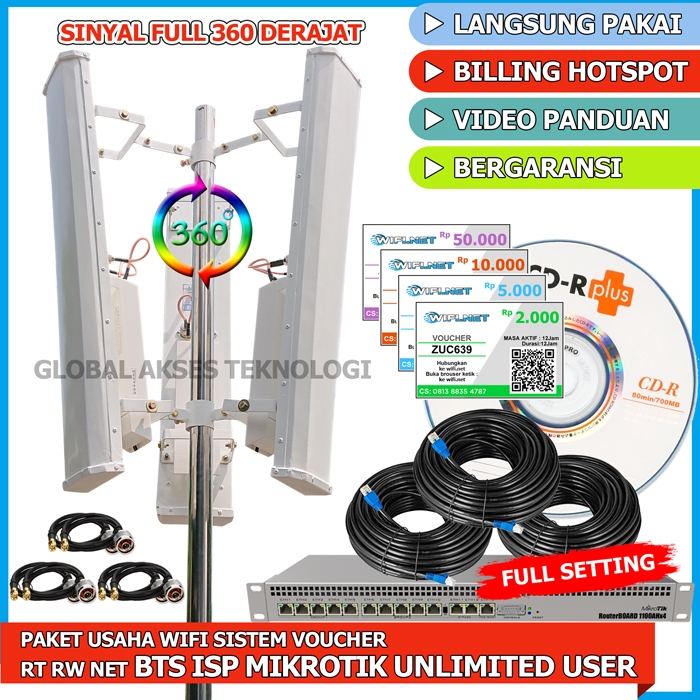 Paket alat usaha wifi Hotspot RT RW NET Sistem Voucher Unlimited User