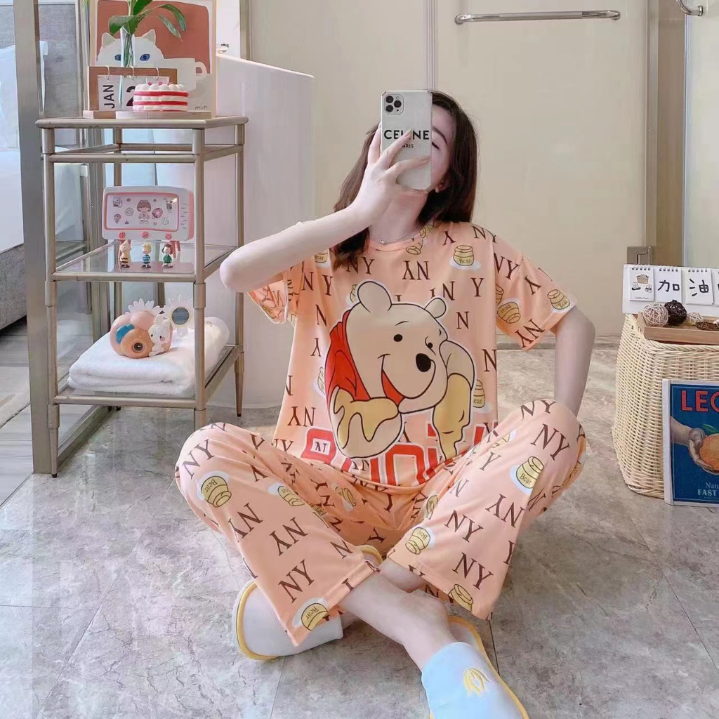 Pakaian Wanita Baju Tidur Wanita Piyama Lengan Pendek Import Motif Kartun B4