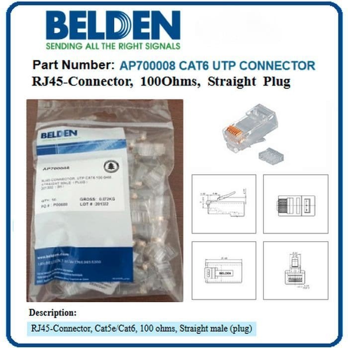 RJ - 45 CAT 6 BELDEN BUNGKUS ( ISI 50 PCS ) RJ45 CAT6 ORI