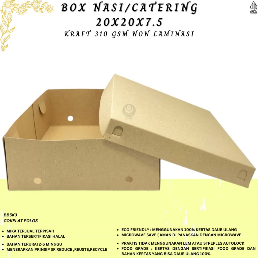 Box Nasi Catering Dus 20x20 Kotak Nasi 20x20 (BB5K3-20X20X7.5 Cm)