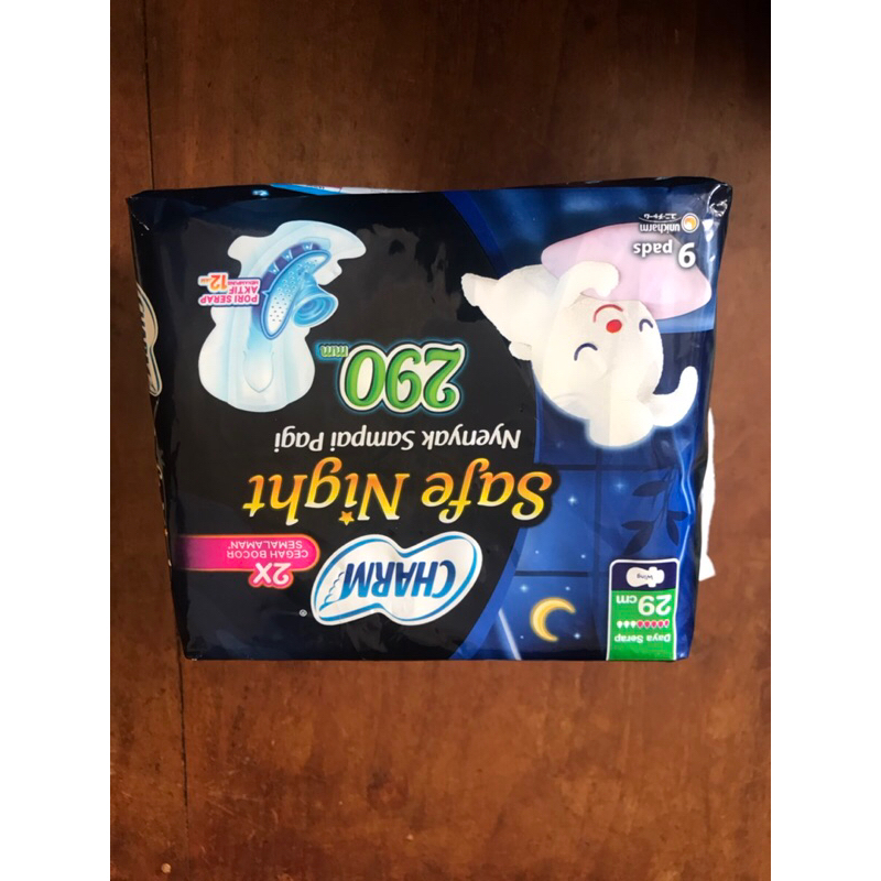 CHARM Safe Night 290 mm isi 9 Pads Pembalut Bersayap