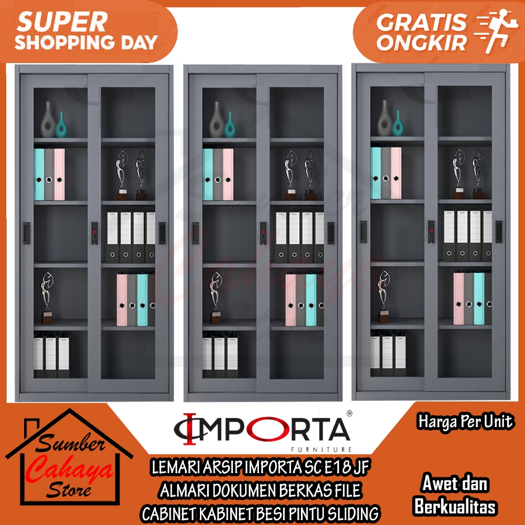 [Instant] LEMARI ARSIP BESI 2 PINTU SLIDING GESER KACA IMPORTA SC E18 JF RACK RAKK FILE BUKU KANTOR 