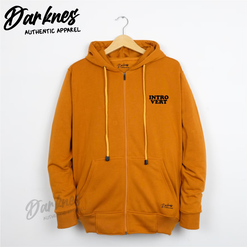sweater hoodie pria zipper distro original darkness apaprel warna mustard unisex cewek cowok keren t
