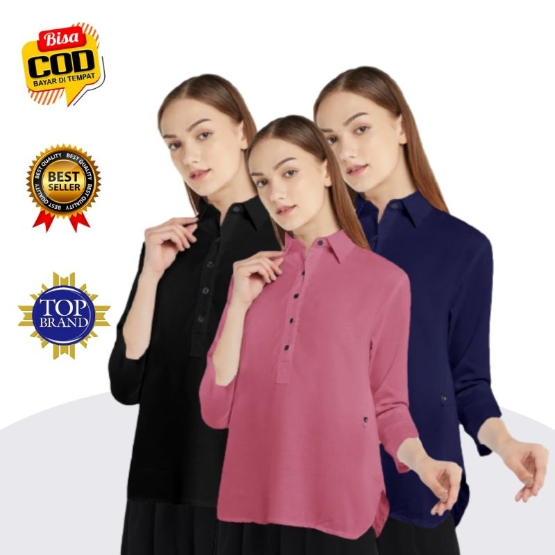 Aitentica Baju Atasan Wanita Blouse Blus Cewek Casual Formal Kantor Kerja Katun Rayon Remaja Dewasa