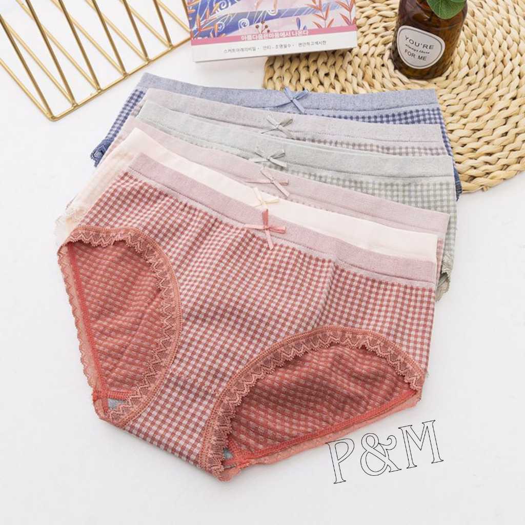 3 pcs / Cd Dewasa / Cd Wanita / Motif Kotak Kecil / All size / Bahan Katun