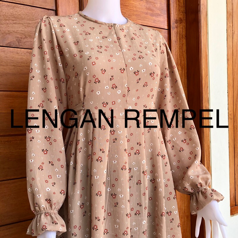 promo natalia dress gamis busui bahan yoryu crinkle motif bunga kecil dewasa remaja