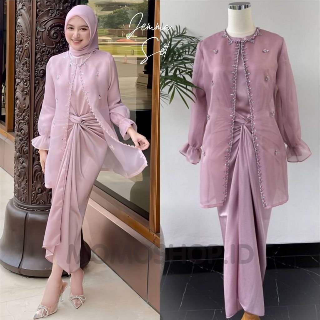 ONE SET JEMMA ORGANZA TERMURAH READY JUMBO SETELAN KONDANGAN SERAGAM BRIDESMAID KEKINIAN GAUN PESTA 