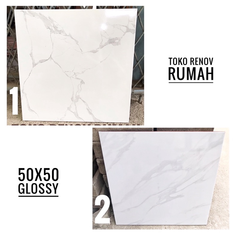 Paling Popular.. keramik lantai putih motif carara 50x50 (glossy)/ keramik lantai putih motif marmer/ keramik ruangan FBJ