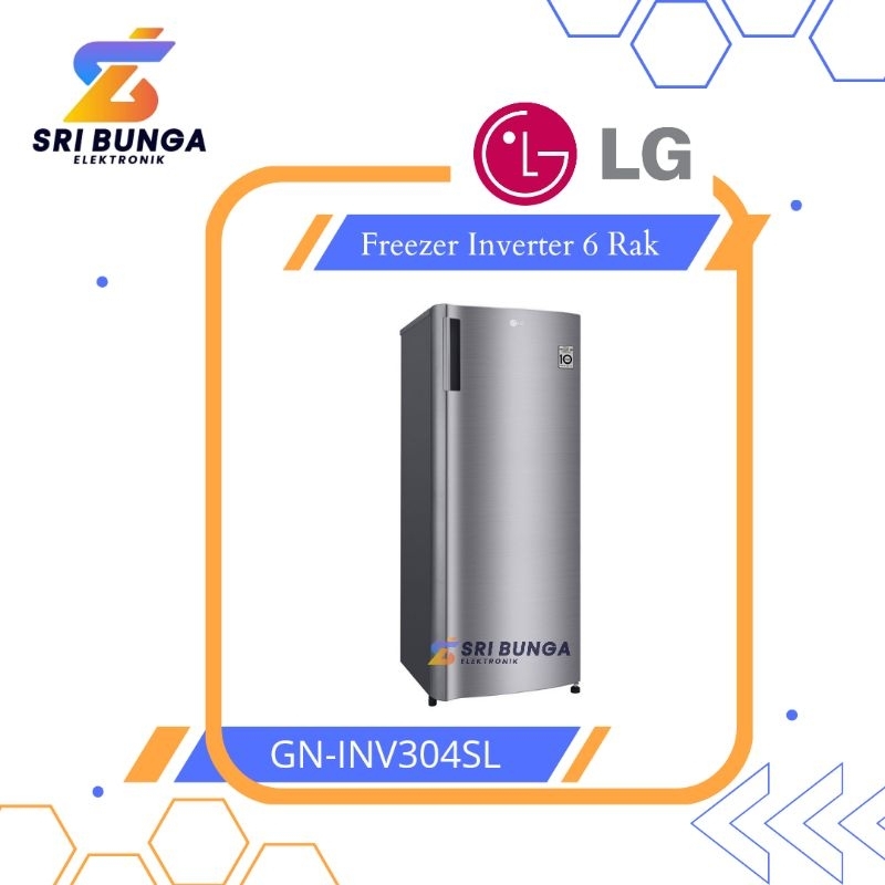 Freezer LG GN-INV 304BK 304SL 1 Pintu Inverter 171 Liter 6 Rak Lemari Pembeku Es 304SQBR