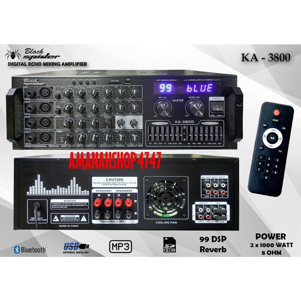 DIGITAL ECHO MIXING AMFLIFIER BLACKSPIDER KA3800 KA 3800 ORIGINAL
