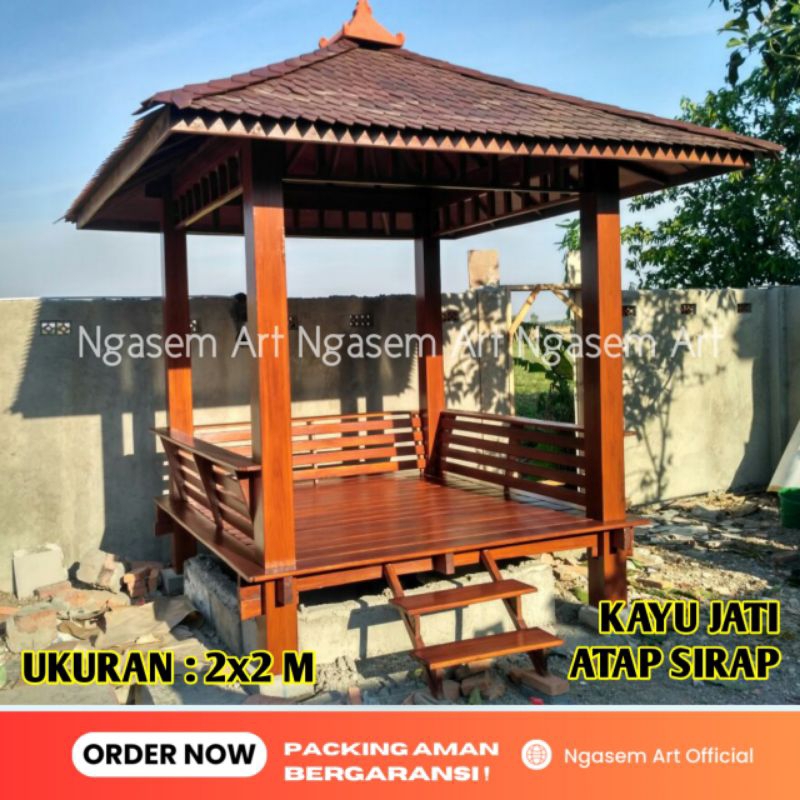 SAUNG GAZEBO TAMAN KAYU JATI ATAP SIRAP