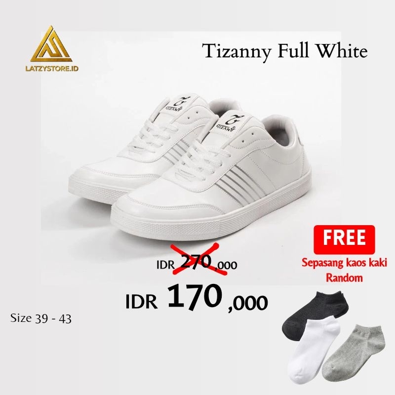SNEAKERS TIZANY FULL WHITE - sneakers pria kasual - sneakers pria putih murah - sneakers pria murah