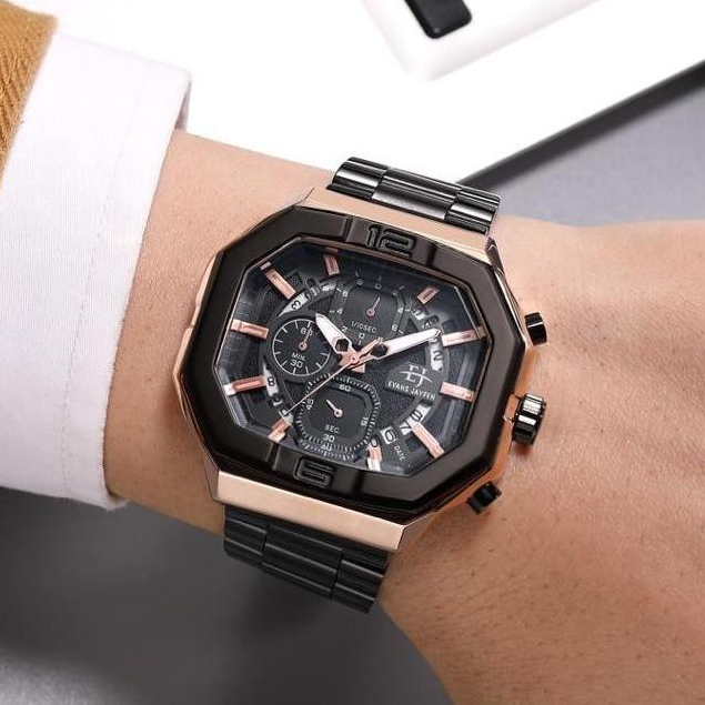 Jam Tangan Pria Chronograph Evans Jayden 9464 Original Stainless Steel Water Resistant 30m