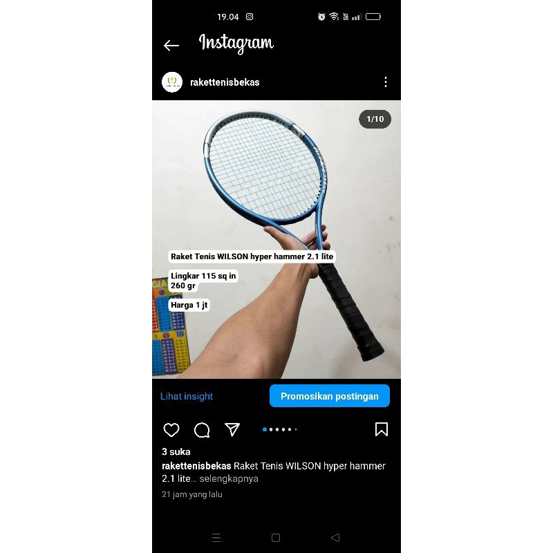 raket tenis wilson hyper hammer 2.1 lite