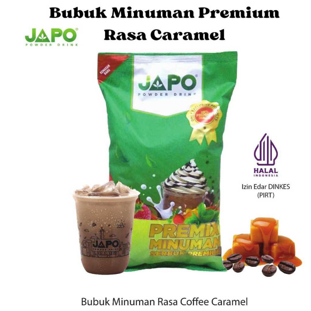 

BUBUK MINUMAN INSTAN RASA COFFEE CARAMEL 1 Kg MERK JAPO PREMIUM POWDER DRINK SERBUK MINUMAN BOBA