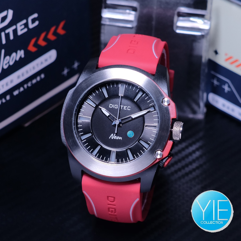 Jam Tangan Pria Original Digitec Stainless Steel Anti Air DN 5182 T Merah Analog Tali Karet