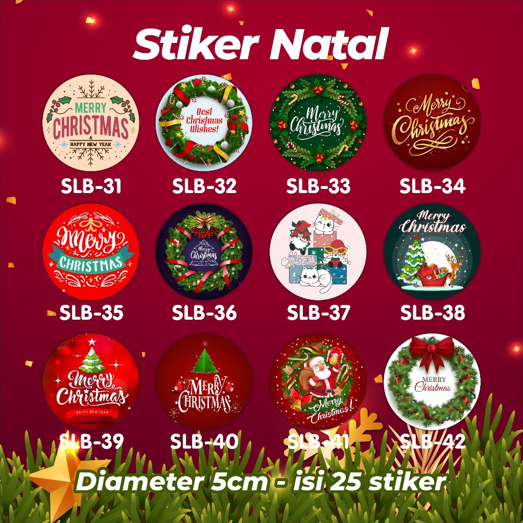 

Stiker Natal Bulat - Stiker label christmas - sticker hampers christmas