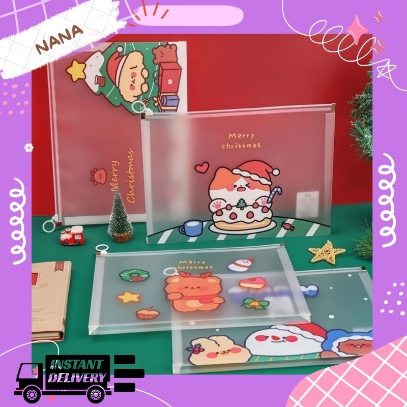 

MAP ZIPPER BAG A4 MOTIF MERRY XMAS / STORAGE POUCH FILE KARAKTER NATAL HN-01