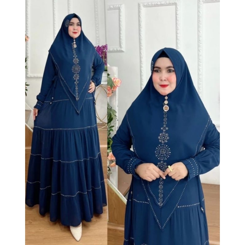 Gamis syari all size muat bb 40kg sampai 85kg mewah elegan model tingkat kerut ceruty premium