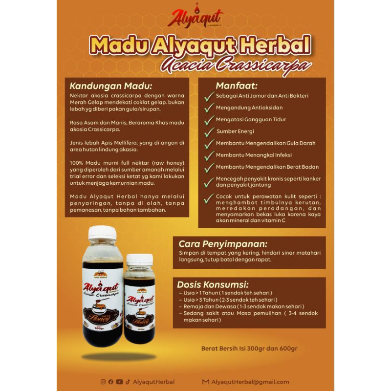 

madu Alyaqut Herbal nektar akasia crassicarva raw honey teruji lab halal MUI PIRT dinkes