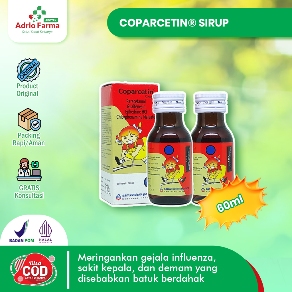 COPARCETIN - SIRUP Botol @ 60ml - PARACETAMOL - Meringankan Gejala Batuk & Demam - Influenza Anak De