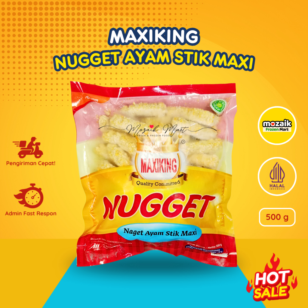 

Maxiking Nugget Ayam Stik Maxi 500 gr - Nuget / Naget / Frozen Mart /Frozen Food Palembang