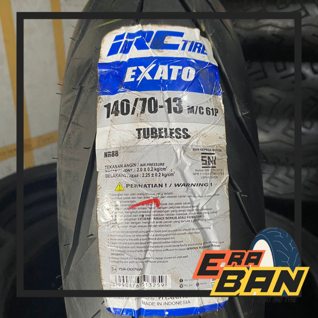 BAN LUAR IRC EXATO NR88 140 70 RING 13 TUBELESS