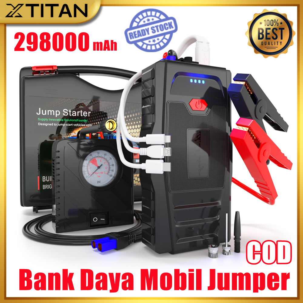 【COD+24 Jam】XTITAN 298000mAh 12V Portable Jumper Aki Mobil Kabel Jumper Booster 1000A Jamper Starter