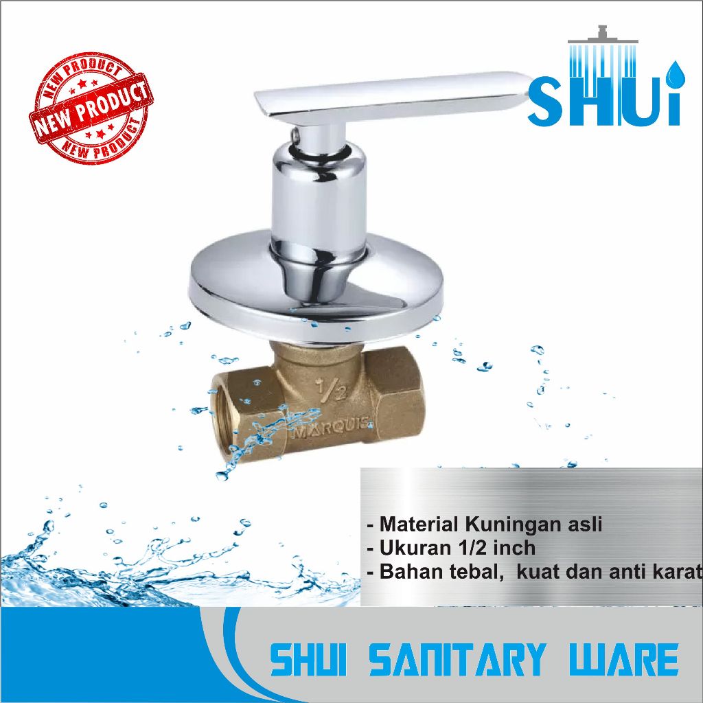 Stop Kran Tanam Shower crom 1/2 inch engkol / Stop Kran Wall Shower tebal