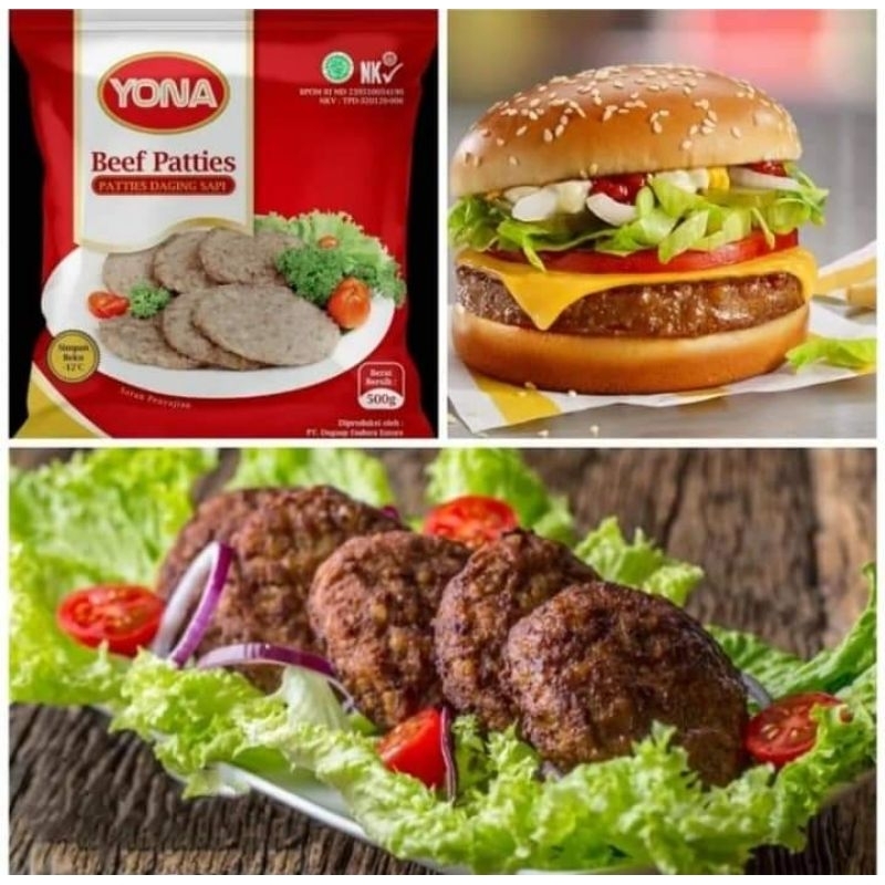 

yona beef patties 500gr / patties daging sapi / beef burger yona 500gr isi 10