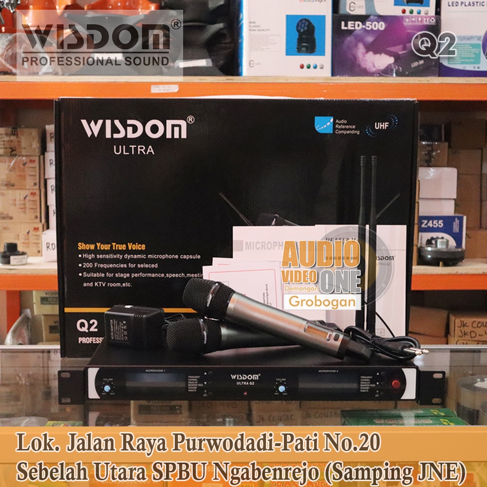 Mic Wireless Wisdom Ultra Q2 Microphone Wireles 2 Chanel Mic Karaoke Mikrofon Vokal Original