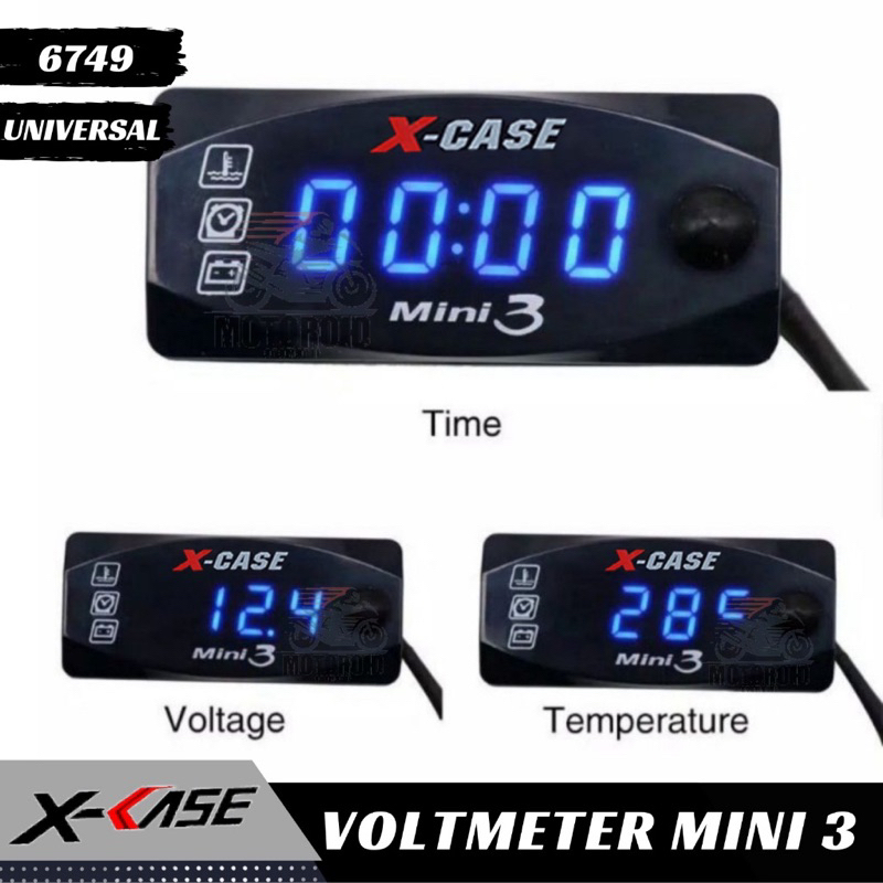 VOLTMETER X-CASE 3 MINI VOLT METER ACCU AKI 3 IN 1 ANTI AIR UNIVERSAL SEMUA MOTOR