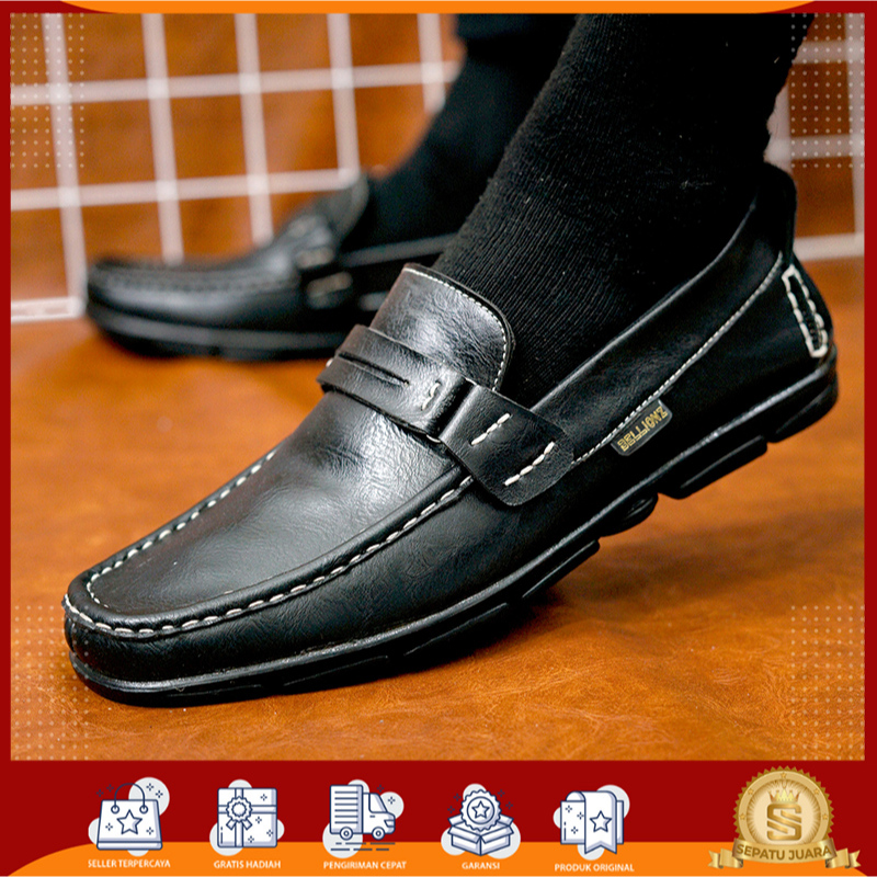 SPJ x JASQUER - Sepatu Pantofel Pria Slip On Bahan Kulit Sapi Premium Warna Cokelat Hitam - Loafers 