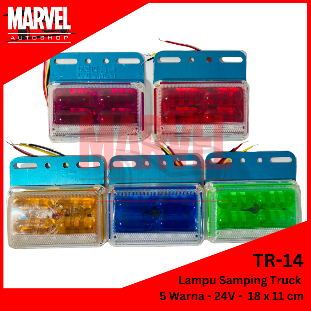 LAMPU LED SAMPING BAK TRUCK TRUK KOTAK 24V 24 VOLT WARNA WARNI 2 MODE 3 KABEL SEIN LIGHT 12 LED + BA