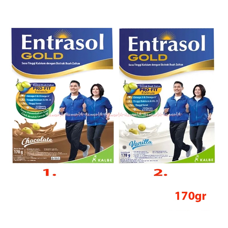 

Entrasol Gold 170gr Chocolate Vanilla Susu High Kalsium untuk 51+ Rasa Vanila Coklat Pro-fit Dengan Ekstrak Buah Zaitun Entra Sol