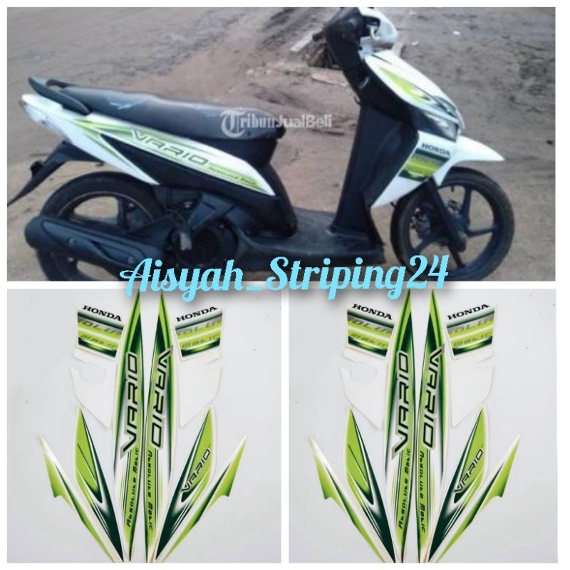 STIKER STRIPING LIS BODY MOTOR HONDA VARIO TECNO KARBU 110 2008 PUTIH-HIJAU