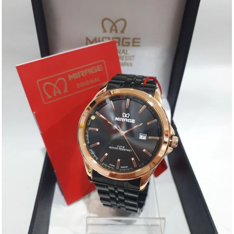 jam tangan mirage rante 8709 original tahan air jam tangan pria