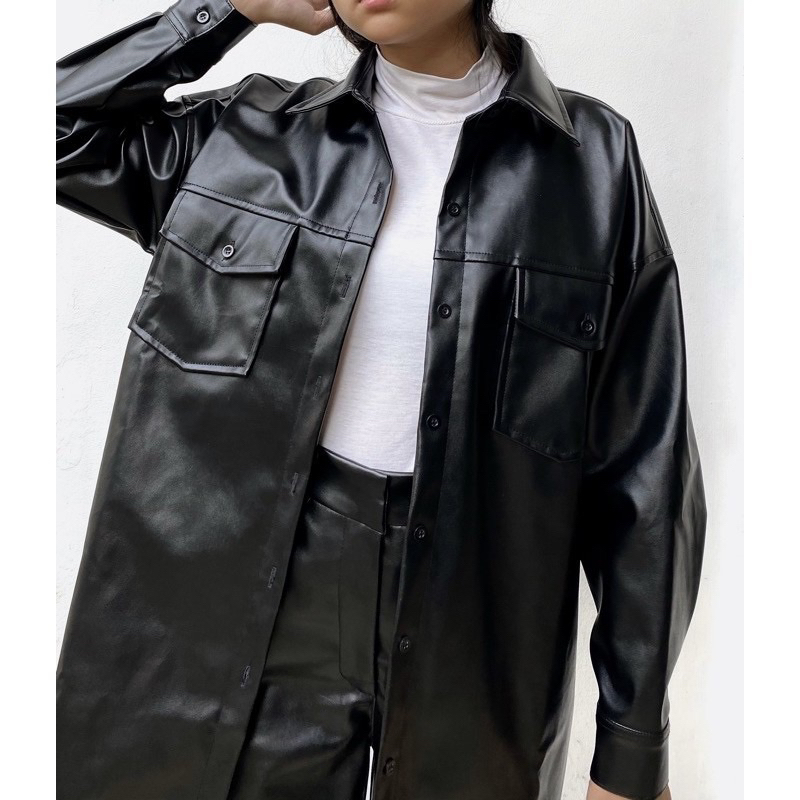 LEATHER BLACK JACKET WOMEN GLOSSY