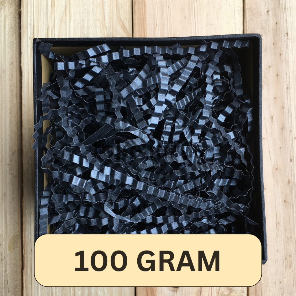

Shredded Paper Keriting Premium Hitam 100 Gram cocok untuk Hampers Kado Parcel
