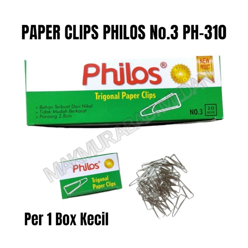 

(1 Box Kecil) Philos Paper Clips Trigonal No.3/Paper Clip V-tro No.5/Penjepit Kertas/Klip Kertas