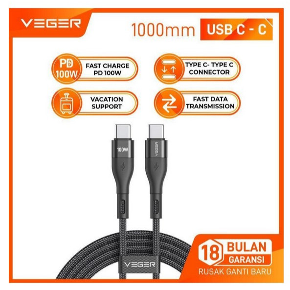 KABEL DATA VEGER CPD-100 / VP-17 Power Delivery CPD-100 Type-C to Type-C 1000mm 3.0A