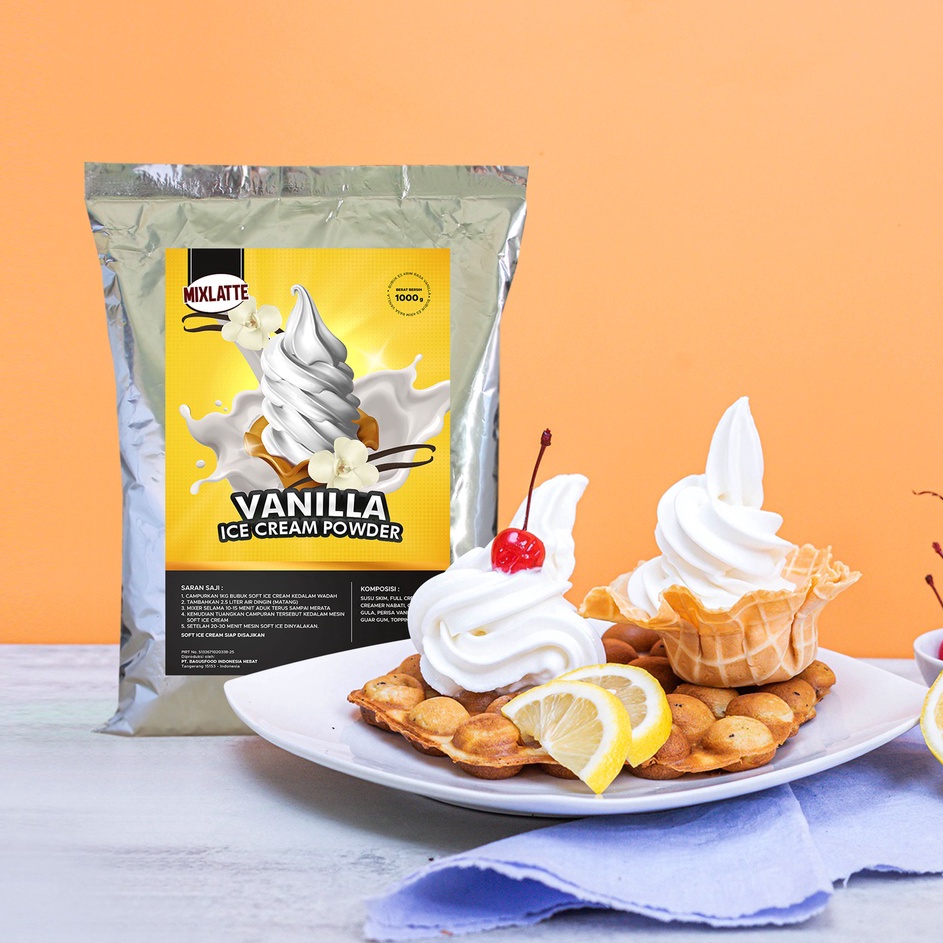 

Bubuk Ice Cream Cokelat, Vanilla, Strawberry Soft Ice Cream Powder 1 Kg